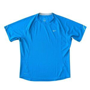 Nike Training Shirt Mens Large Dri Fit Lightweight Stretch Reflective Blue SS